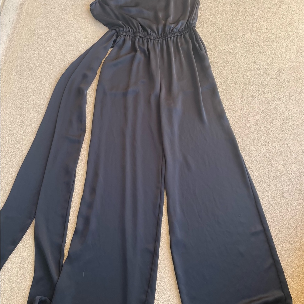 Ramy Brook Navy Wide-Leg Jumpsuit with Long Waist Tie